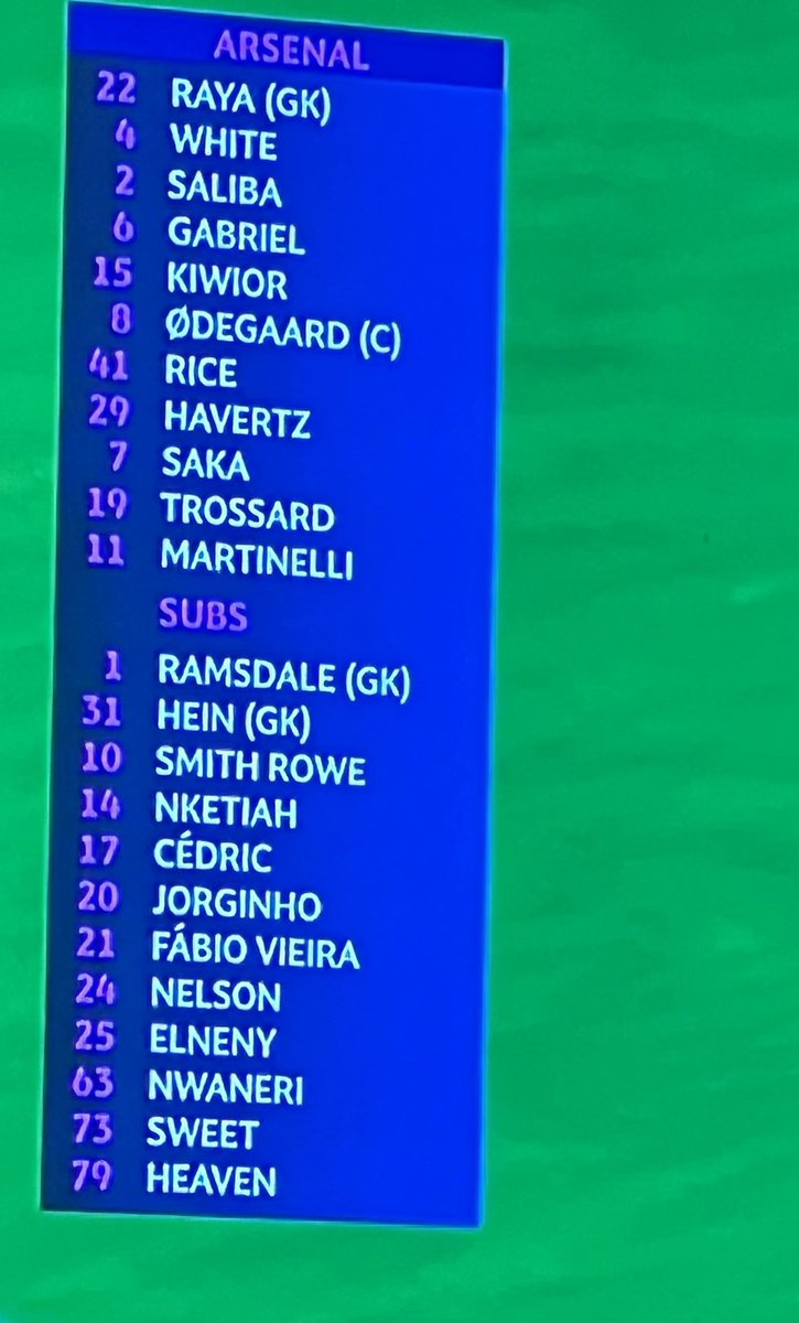 Classic team selection! White, Rice on the pitch. Sweet, Heaven on the bench!!!! #PORARS #Arsenal