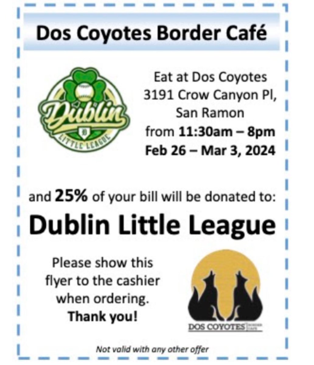 Support DLL and @Dos_Coyotes at the same time! #fundraiser #DLLsoftball #DLLbaseball #dllbaseballfriends