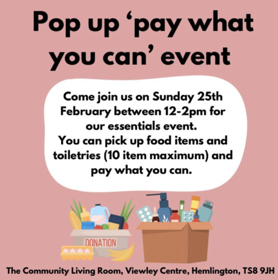 wswboro's tweet photo. Women's Street Watch Middlesbrough CIC are back in Hemlington this week for the essentials event. This is open to all so please forward to the relevant people ☺️ 

#costofliving #essentials #hemlington https://t.co/jELki3M4RR