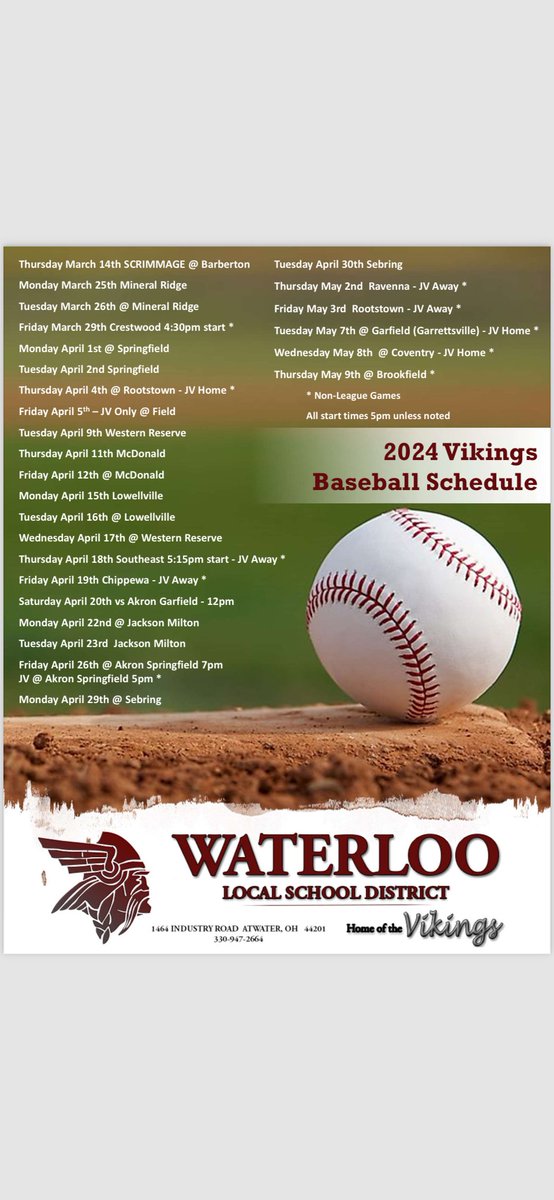 baseball_whs's tweet photo. 2024 Waterloo Baseball Schedule https://t.co/RDe1fc15WS