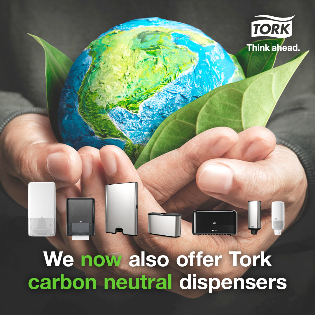 Reduce your carbon impact with Tork, the first carbon-neutral commercial soap and paper dispensers in North America. Produced with purchased renewable electricity and offset with verified climate projects to maximize hygiene and minimize carbon impact. #carbonneutral
