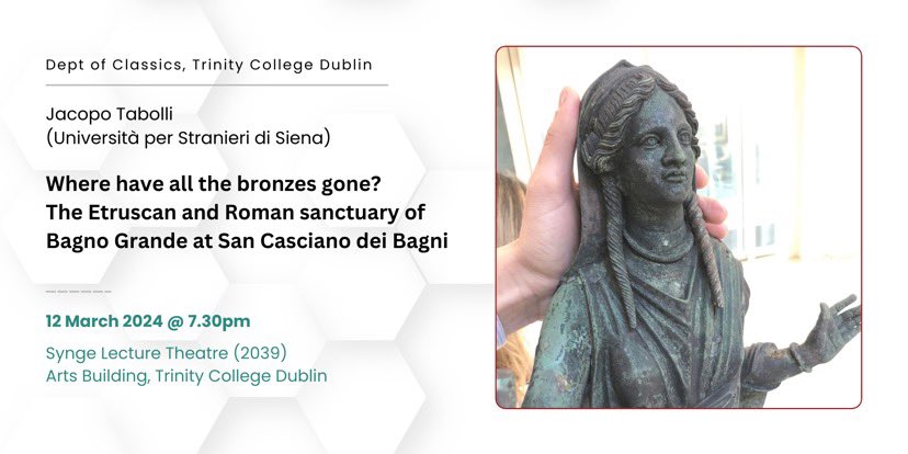 📣📣 We are delighted to be hosting a public lecture by our former colleague Dr Jacopo Tabolli. He will be speaking about his current excavations at San Casciano dei Bagni. Join us on March 12th @ 7.30 pm. All welcome - in person event only.