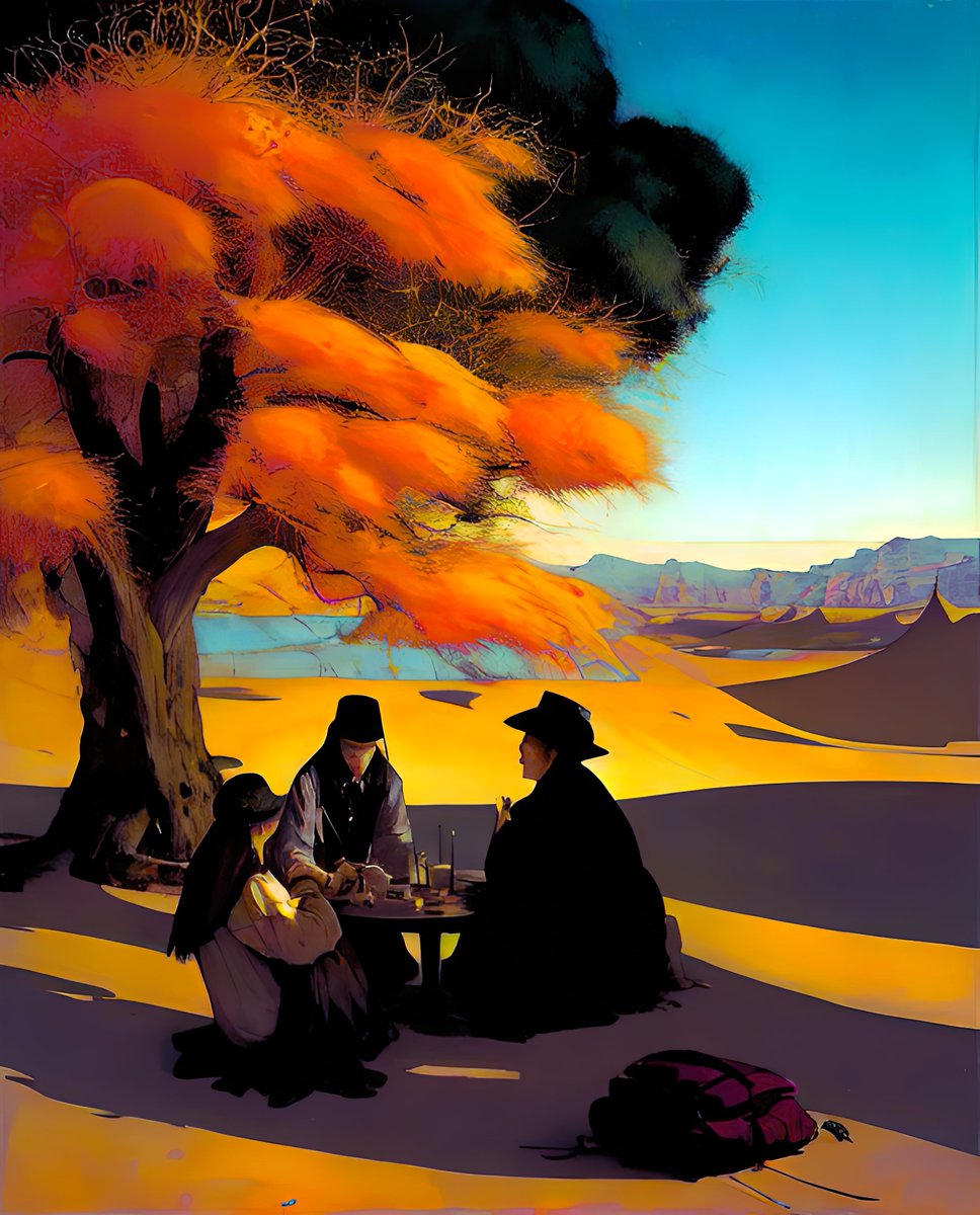 xalieri's tweet photo. Stories from the edge of the desert, set 2. 3 of 3
#AMuchNeededBreak #WithAFriendOrTwo #HaveASeat #BringSnacks #ValueTheShade #WeirdArt #PsychologicalLandscape #ImSureItMustMeanSomething
#DarkArts #DigitalArt #AIAssistedArt #AIArt #WomboDream #StableDiffusion https://t.co/ZXsAWAiERG