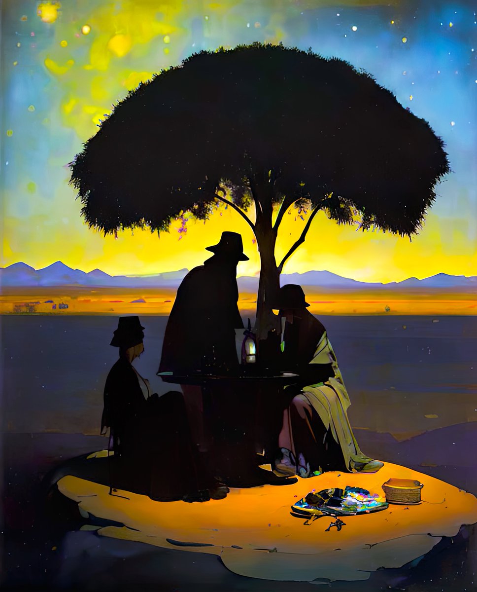 xalieri's tweet photo. Stories from the edge of the desert, set 2. 3 of 3
#AMuchNeededBreak #WithAFriendOrTwo #HaveASeat #BringSnacks #ValueTheShade #WeirdArt #PsychologicalLandscape #ImSureItMustMeanSomething
#DarkArts #DigitalArt #AIAssistedArt #AIArt #WomboDream #StableDiffusion https://t.co/ZXsAWAiERG