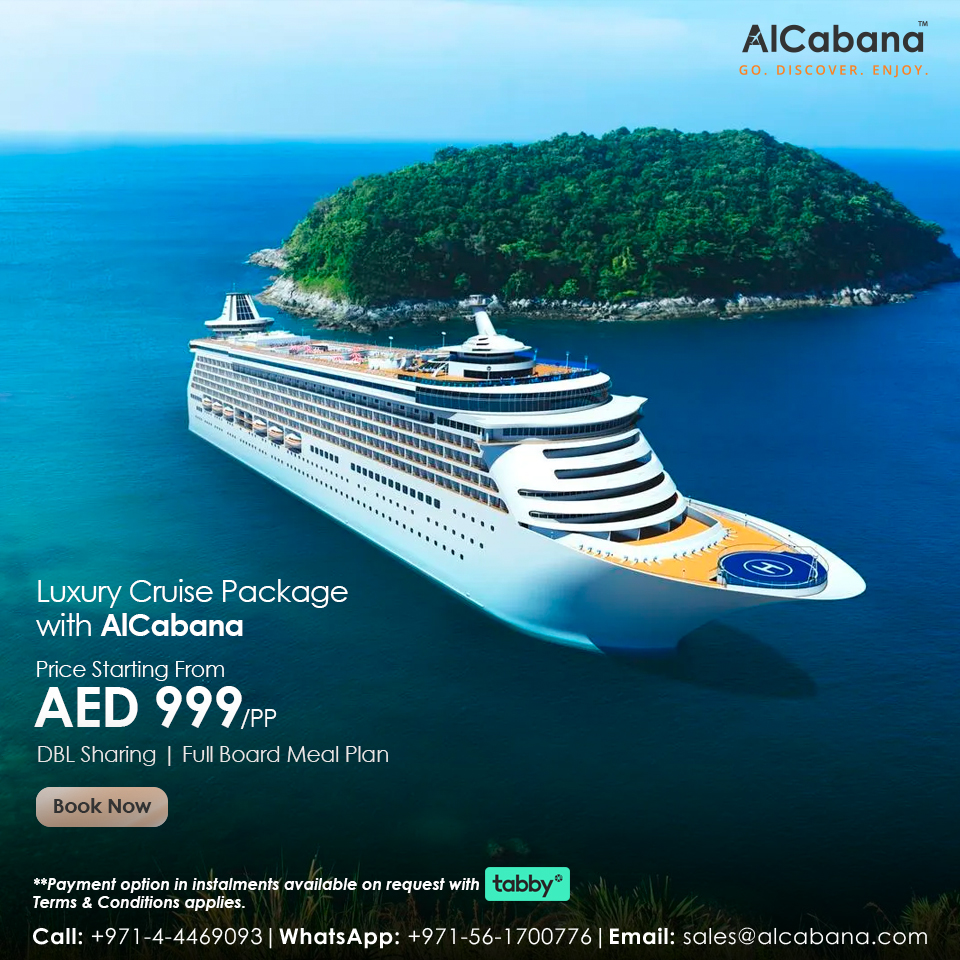 Set sail on an extravagant voyage with AlCabana's Cruise Package, available at an unbeatable rate of AED 999 for two individuals. Treat yourself to the epitome of luxury and sophistication!
#LuxuryCruiseExperience #AlCabana #MemorableVoyage #AlCabanaAdventures #AllInclusiveLuxury