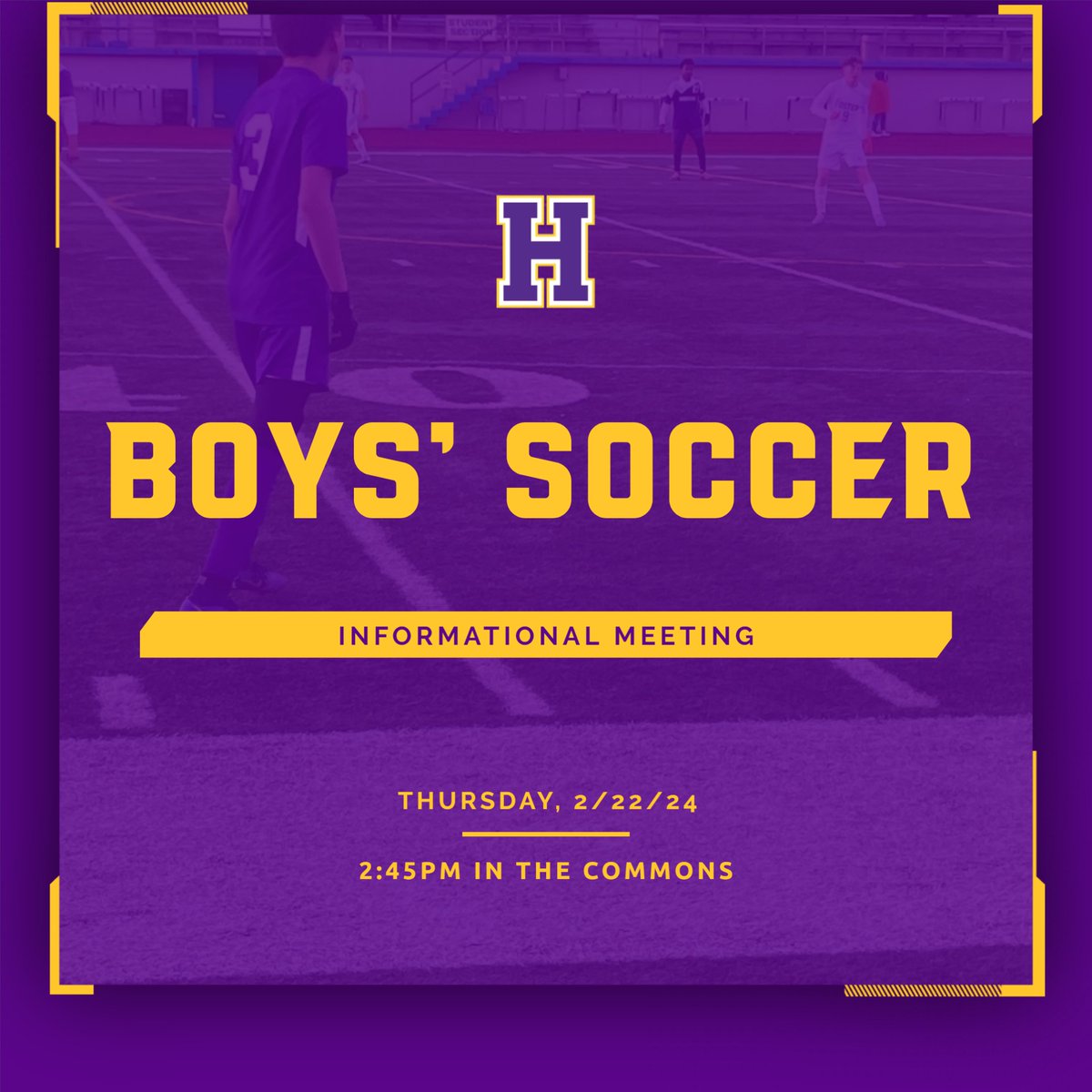 Interested in playing boys' soccer this spring? Come meet the coaches on Thursday after school and find out what you need to do for tryouts starting Monday, 2/26.