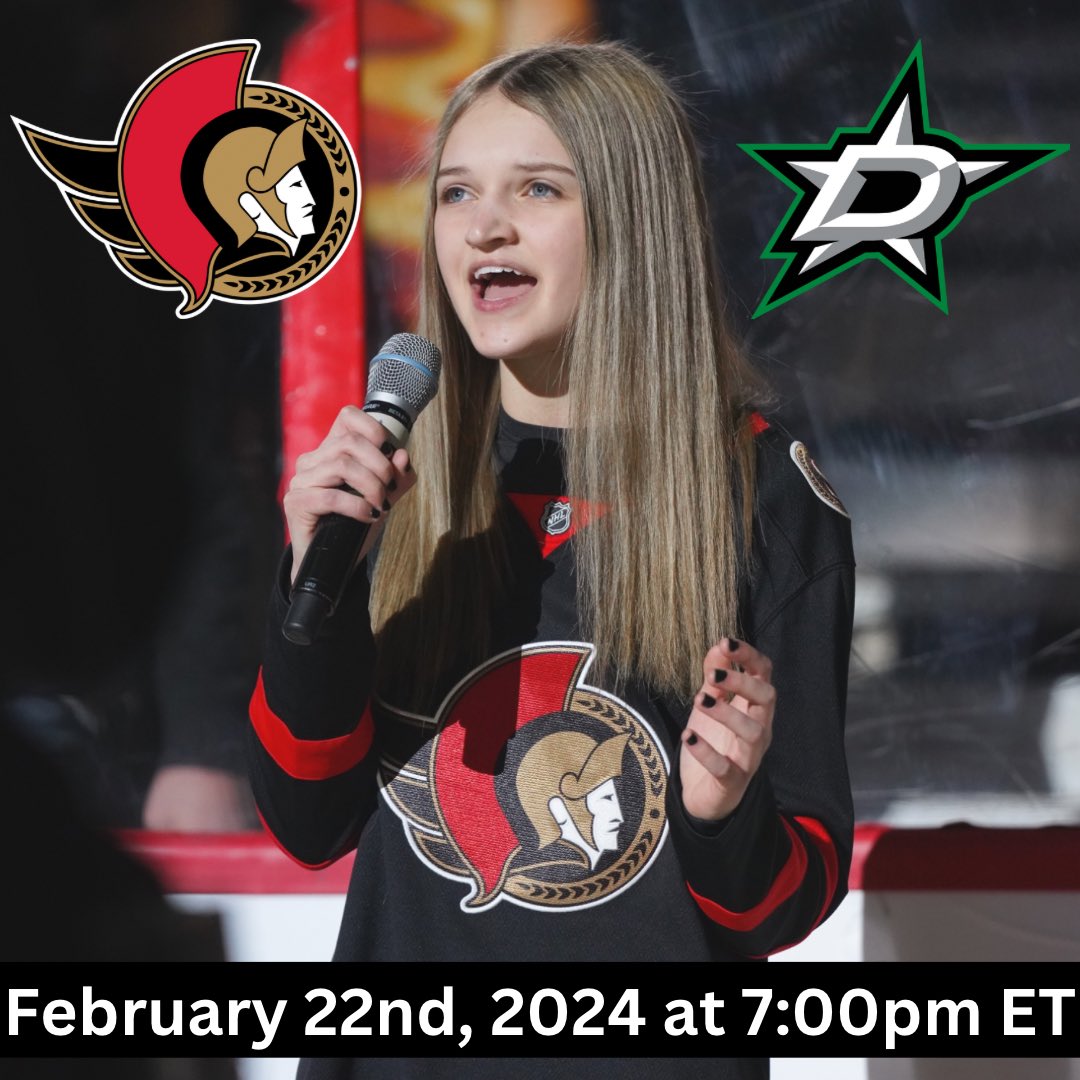 Very excited to be singing the Canadian and American National Anthems for @Senators vs. @DallasStars tomorrow night!

So grateful to have been singing for the Senators since 2017!🙏 It’s always a great honor!
#sierralevesque #sierralevesquemusic #senators #ottawasenators