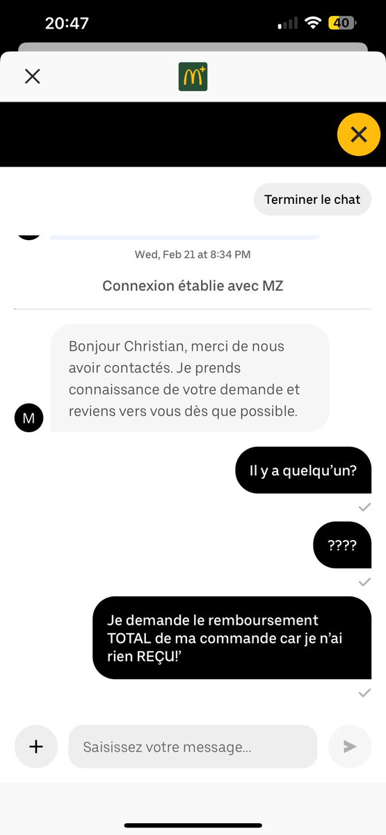 CS_Syl's tweet photo. @ubereats_fr votre service client est catastrophique!! Commande jamais reçue et aucune réponse !!!! Magnifique !  Plus JAMAIS UBER https://t.co/qKlff1PsWM