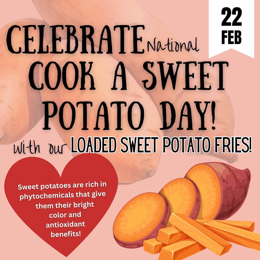 🍴 Check us out for lunch tomorrow as we celebrate national sweet potato day! 🌞 #cookasweetpotato #fullyloaded #sweetpotatoes #lesshatersmoretaters #sweetlunch