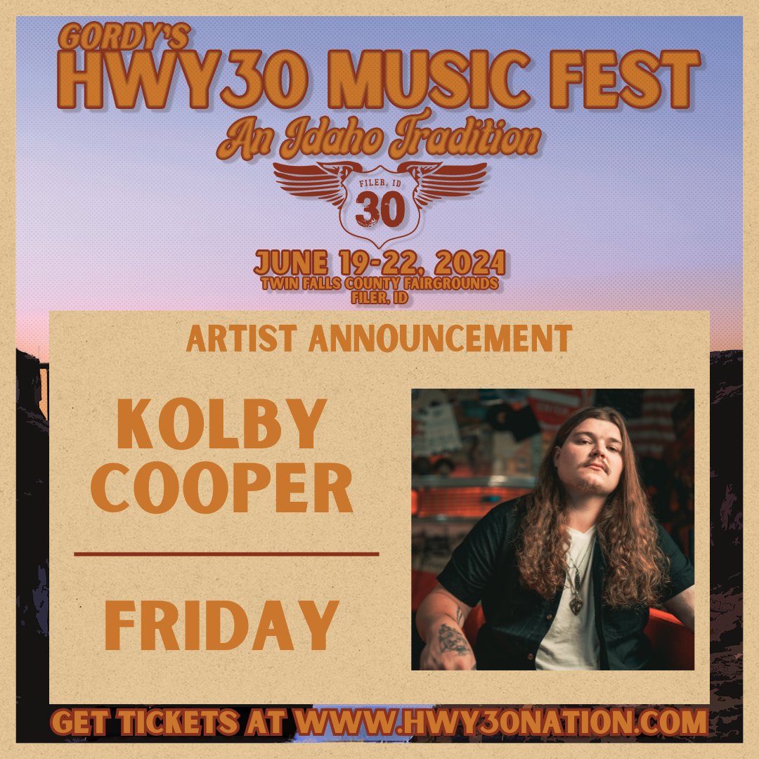 ‼️BAND ANNOUNCEMENT‼️

Y'all help us welcome <a href="/KolbyCooper_/">Kolby Cooper</a>  back to the #Hwy30Stage💥

He is the FINAL artist for your Friday, June 21st lineup! 🎟️Secure your passes TODAY... hwy30nation.com