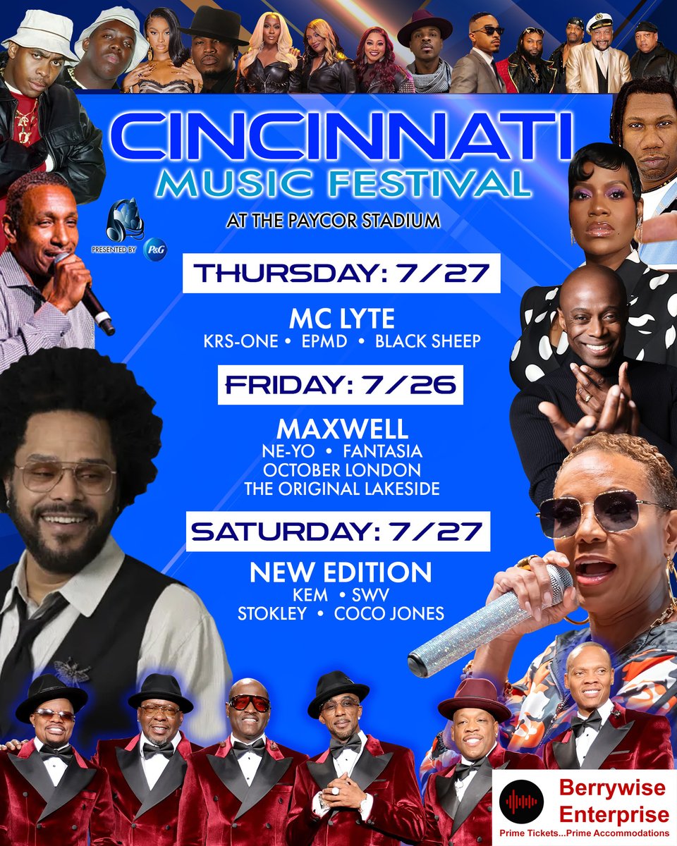 2024 Cincinnati Music Festival July 25th – 27th 2024: Mc Lyte, Maxwell, Fantasia & New Edition
conta.cc/48uLlmx #WhatUNeedIs #MasterNetworker #CincinnatiMusicFestival