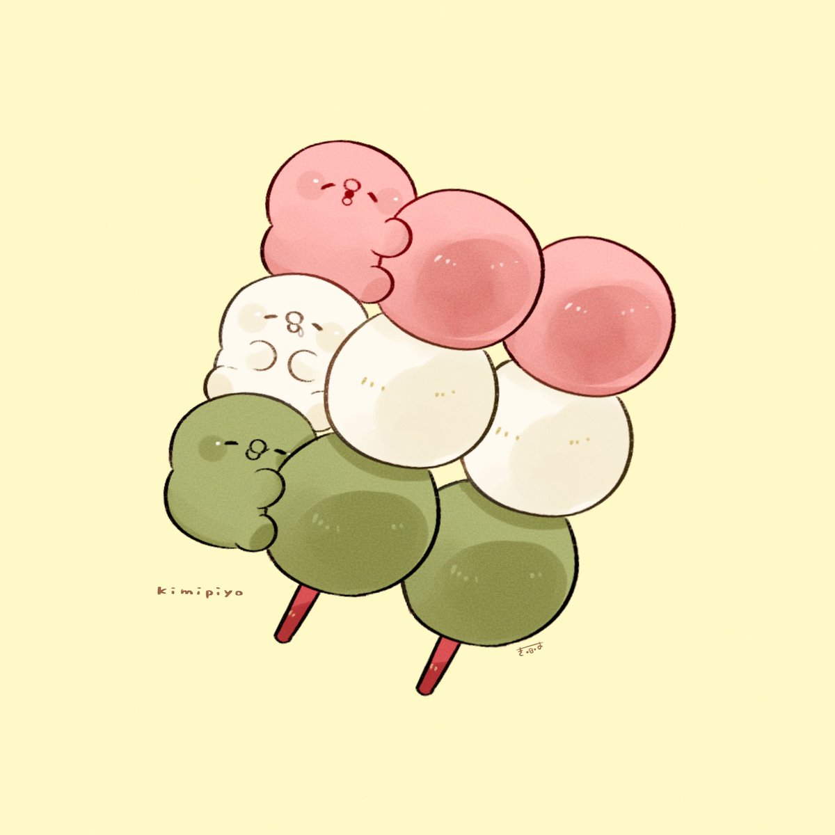 kirby dango wagashi no humans food simple background signature multiple others  illustration images