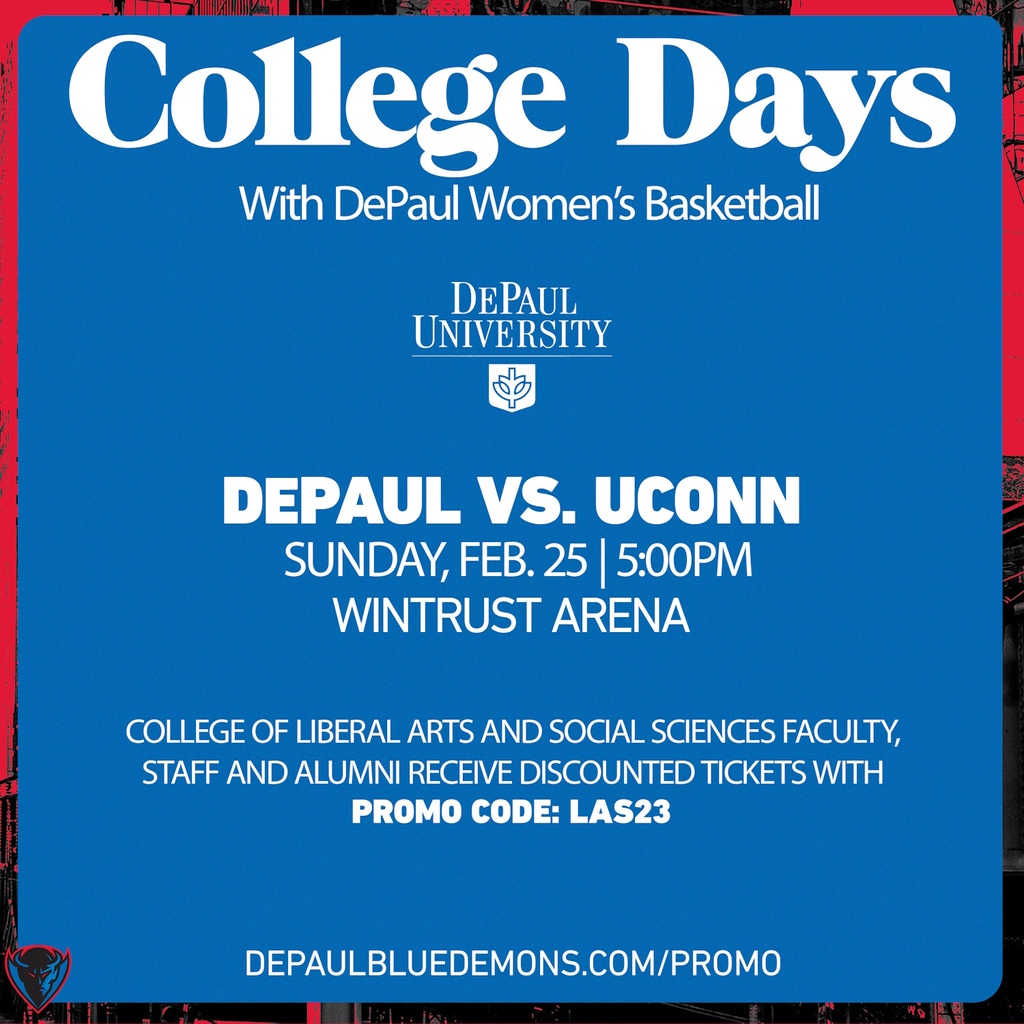 Join us for LAS Night at Wintrust Arena this Sunday for an exciting BIG EAST conference Women’s Basketball game between the DePaul Blue Demons and UConn Huskies as we celebrate #DePaulLAS! Use promo code: LAS23 depaulbluedemons.com/promo