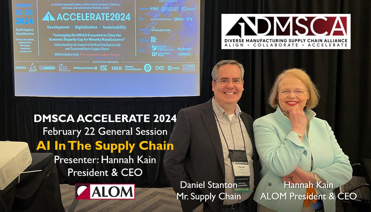 <a href="/ALOM_GLOBAL/">ALOM</a> CEO <a href="/HannahKain/">Hannah Kain</a> joins A-list line up of #SupplyChain leaders from @Intel  <a href="/Siemens/">Siemens</a> <a href="/Medtronic/">Medtronic</a> <a href="/Abbott/">Bruce Abbott</a>, J&amp;J and others, including <a href="/Mr_Supply_Chain/">Daniel Stanton... Mr. Supply Chain ®</a> at <a href="/DMSCA/">DMSCA</a> ACCELERATE2024. Hannah will be speaking on #AI In The Supply Chain – The Promise and The Challenge.