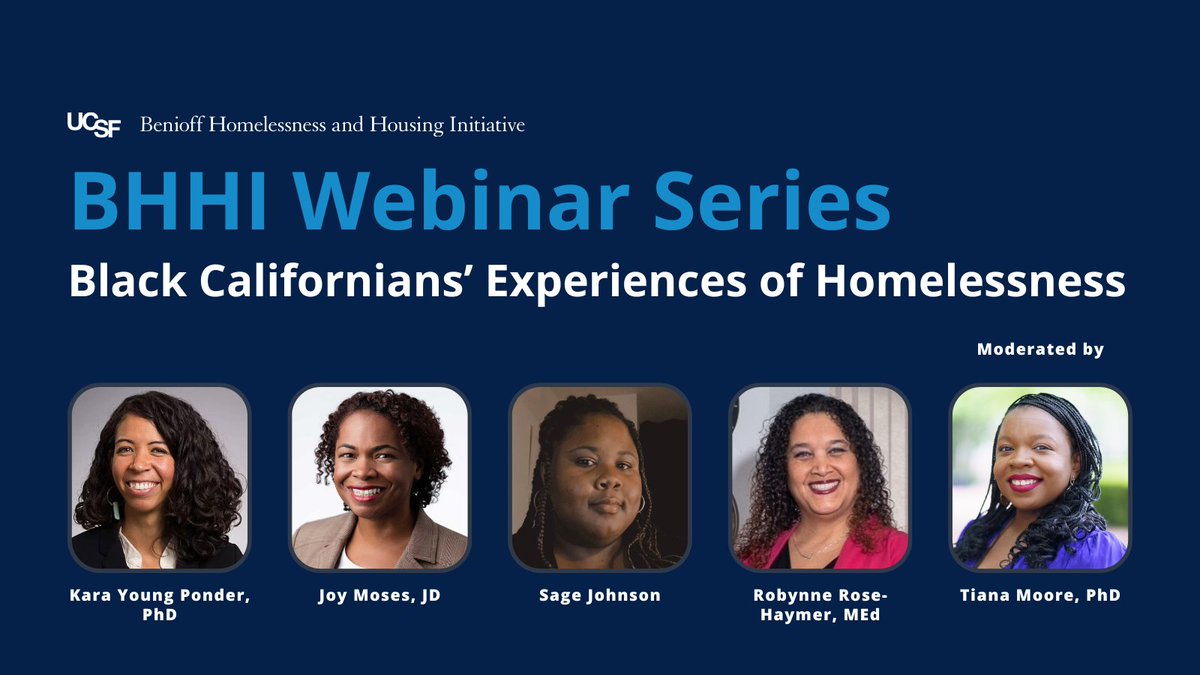 Happening now! Join an incredible panel of experts for a discussion about the causes & consequences of homelessness for Black Californians, w key findings & policy recs from the #CAHomelessnessStudy. 🧵(1/5) Register: homelessness.ucsf.edu/calendar/black… Read Report: homelessness.ucsf.edu/BlackCAreport