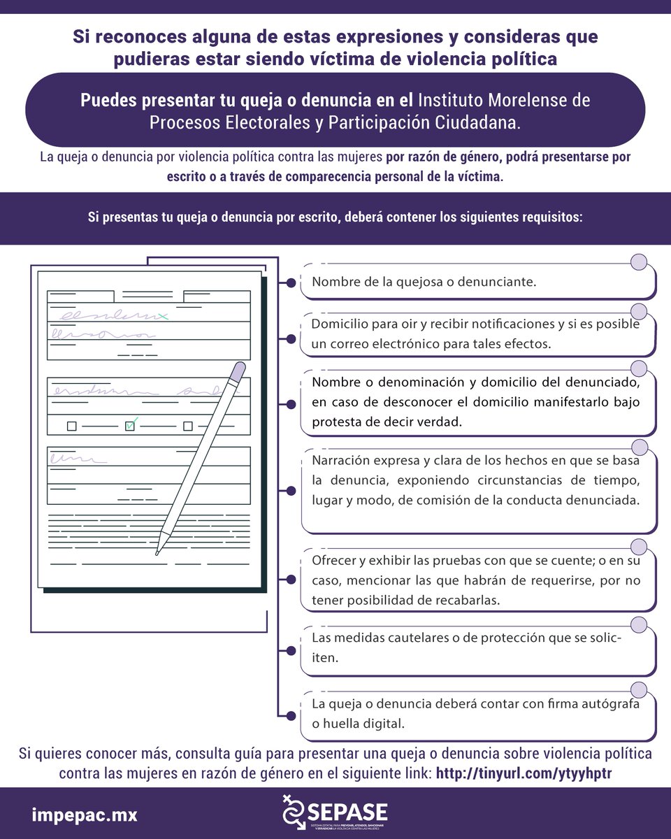 Las mujeres tienen derechos políticos y electorales, que las instituciones están obligadas a garantizar.  La violencia política en  contra de las mujeres en razón de género, impide que ejerzan plenamente sus derechos.   #SEPASEMORELOS