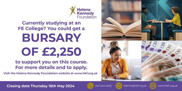 Have you heard about our bursary scheme?  A bursary of up to £2,250 is available for students whose personal and financial circumstances make the progression to higher education difficult.  

Closing date: May 16th    

bit.ly/42dHhpz 

#CharityHour