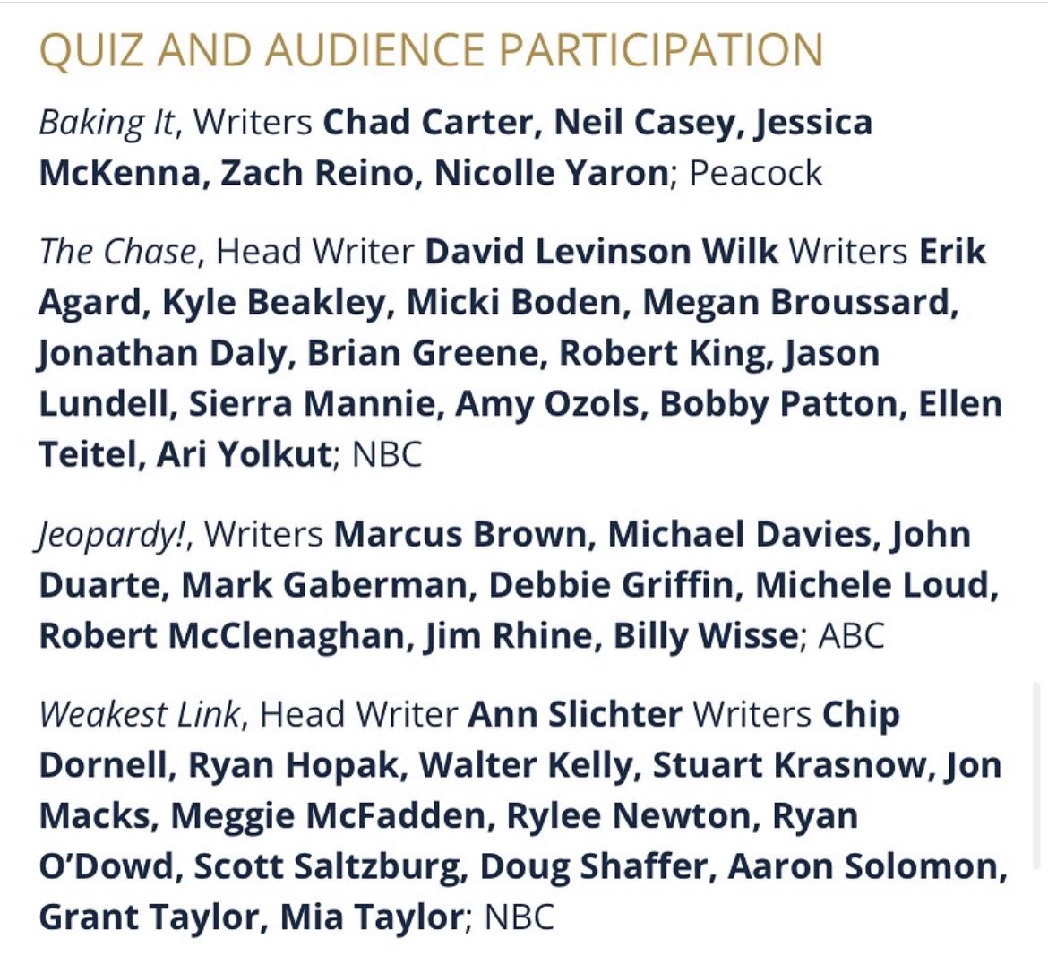 Big congrats to the great @thechaseabc writing team on their WGA Awards nomination! @WGAEast @WGAWest