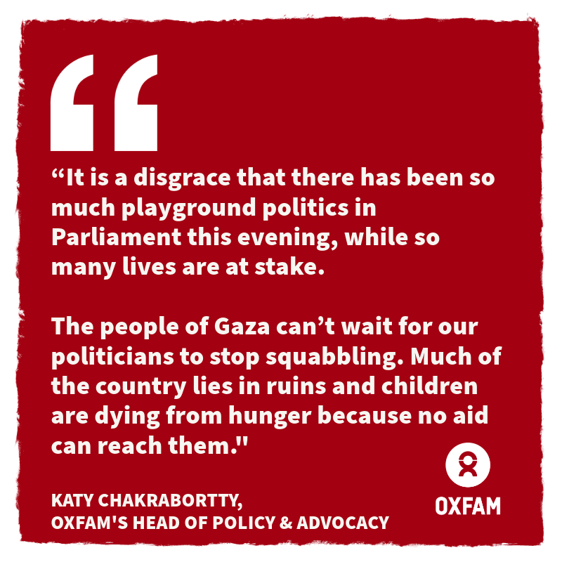 oxfamgbpress's tweet photo. REACTION: Oxfam's @KTChakrabortty responds to Gaza vote in UK Parliament this evening: https://t.co/jFJWSazw67 https://t.co/WvKDVztQiP