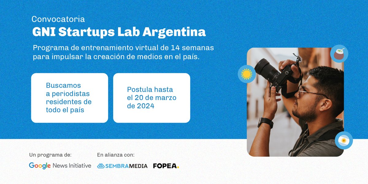 ¡Nueva convocatoria! 🇦🇷 ¿Tenés algún proyecto en mente y no sabés por dónde empezar? GNI Startups Lab Argentina es un programa de entrenamiento virtual de 14 semanas que culminará con 20 nuevos medios a lo largo y ancho del país. Conocé toda la info 👉 bit.ly/3SKyZRy