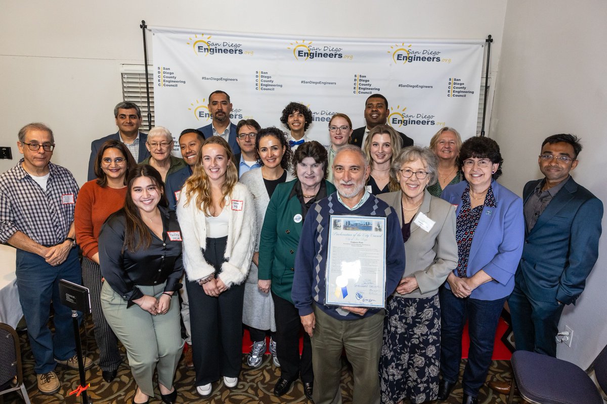 Happy Engineers Week from the San Diego Engineering Society Presidents, Chairs and Engineering Deans! Thank you to the City of San Diego for proclaiming Engineers Week with us. #EWEEK24 #SanDiegoEngineers