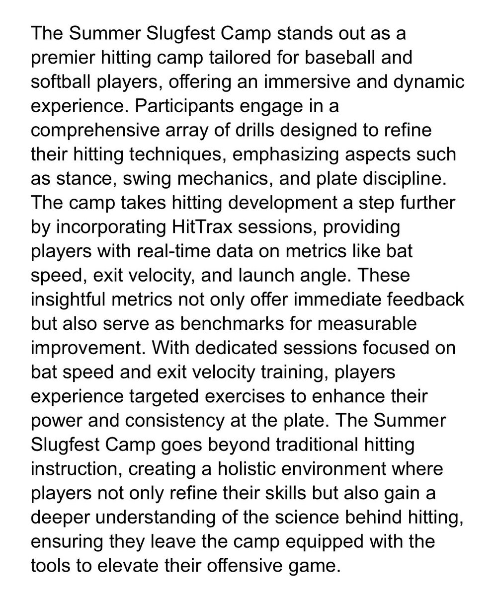 🚨🚨🚨Our SUMMER SLUGFEST CAMP is coming up this summer don’t miss this opportunity to improve your skills at the plate. Open to baseball and softball players ages 8-14U. Sign up links below, DM us with questions!