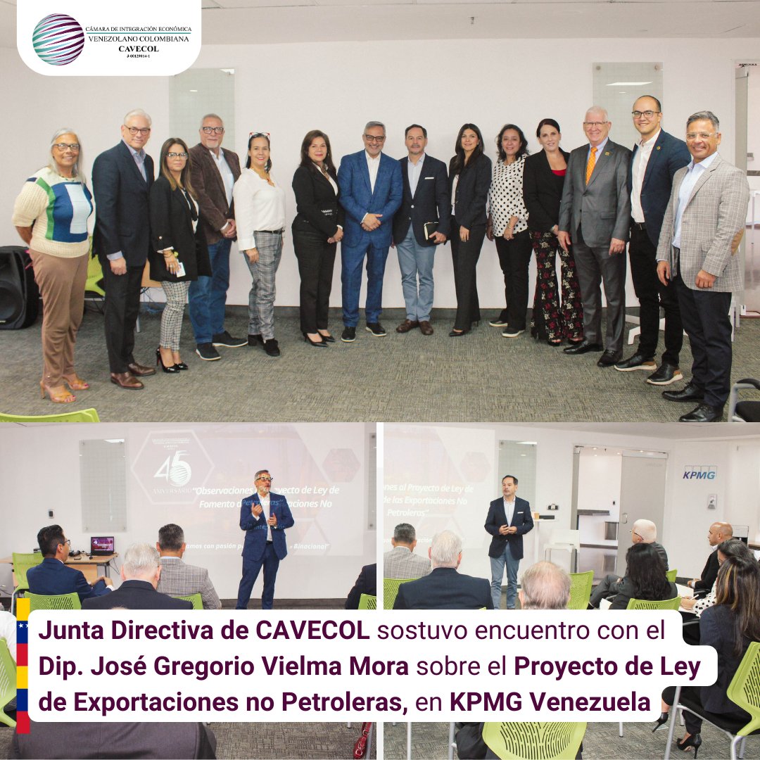 🤝 Reunión productiva en <a href="/KPMG_VE/">KPMG en Venezuela</a>: Junta Directiva, Consejo Consultivo, Dip. José Gregorio Vielma Mora, representantes: <a href="/Conindustria/">Conindustria</a> , <a href="/ASOCAV1/">ASOCAV</a>  y @InfoAvex , discutimos el Proyecto de Ley de Fomento a las Exportaciones No Petroleras.