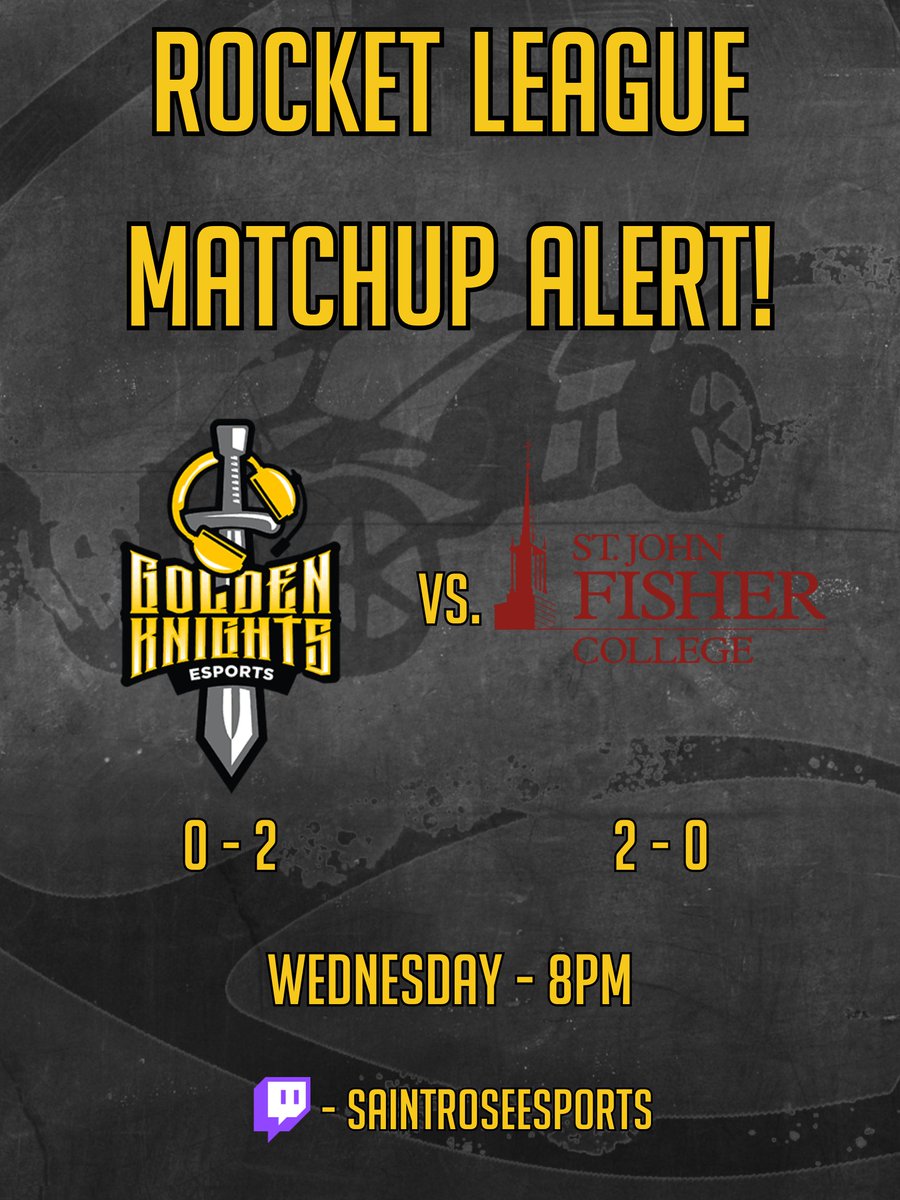 After a bye from last week, WE'RE BACK with some more Rocket League tonight at 8! This time vs. St. John Fisher College. Don't miss it! 

twitch.tv/saintroseespor…
