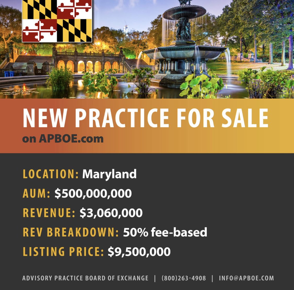 adhasler's tweet photo. @APBOExchange has a new listing: https://t.co/Wtuhnv144r. This thriving RIA firm based is based in Maryland, don't miss out on this opportunity to acquire. #CFPadvisors #advisors #WealthManagement https://t.co/8jdSqhtlAH
