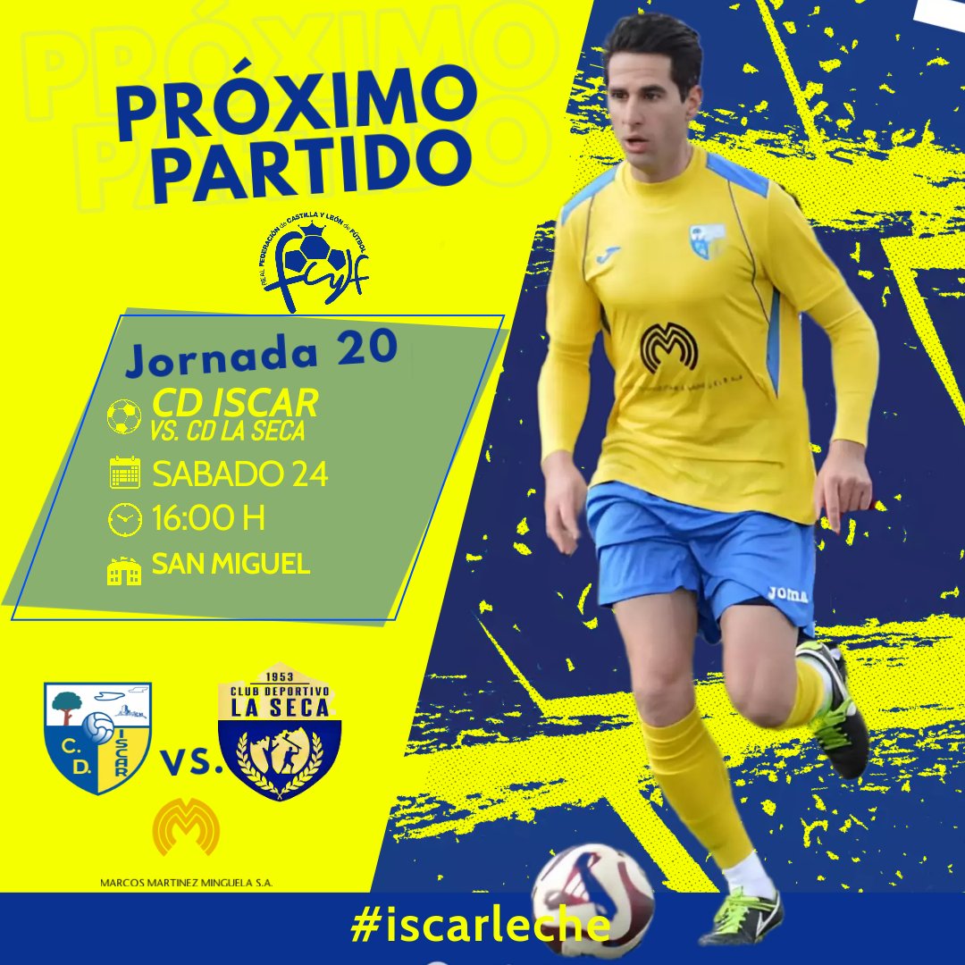 C_D_Iscar's tweet photo. El Íscar quiere cortar su mala racha este sábado ante La Seca. 
Vamos Iscar!! 
🏆2ª Provincial Aficionados
📋20ª Jornada
⚽CD ÍSCAR - CD LA SECA
🗓Sábado, 24 de febrero de 2024
⌚16:00H
🏟San Miguel
#cdiscar 
#2aprovincial 
#20ajornada 
#cdiscarcdlaseca
#sanmiguel🏟
#iscarleche💪 https://t.co/xGXDQQkBvo