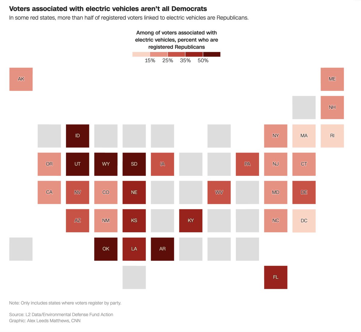 Who’s buying electric vehicles? New data suggests that despite common perceptions, not all EV owners are Democrats. Three graphics show what we know. cnn.com/2024/02/21/us/…