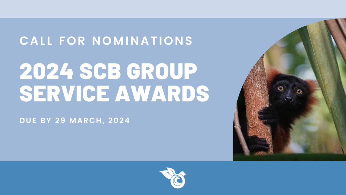 SCB is excited to announce the call for nominations for our 2024 Group Service Awards program that honors individuals or institutions for outstanding contributions to #biodiversity #conservation! 🍄🌲🐸🪲🦈🦇 Learn more: conbio.org/publications/s…