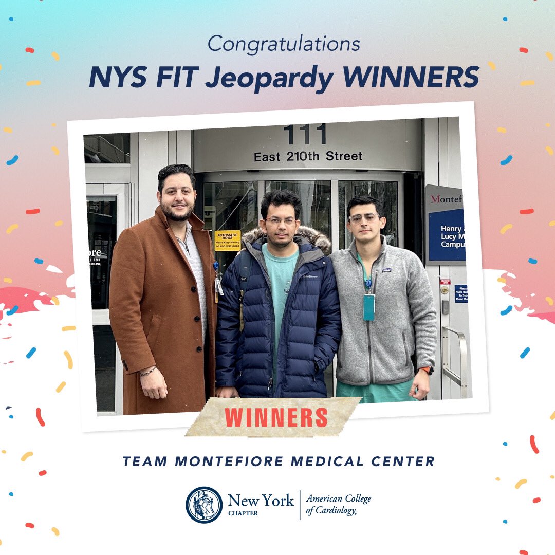 Announcing the 2024 NY State FIT Jeopardy Finalists! Congrats to Team @MontefioreNYC, which won an exciting finals game against @WestchesterMed and @MSBI_IM The winners will represent @nyscacc in Atlanta in April at the #ACC24 playoffs! Congrats to all the teams who competed…