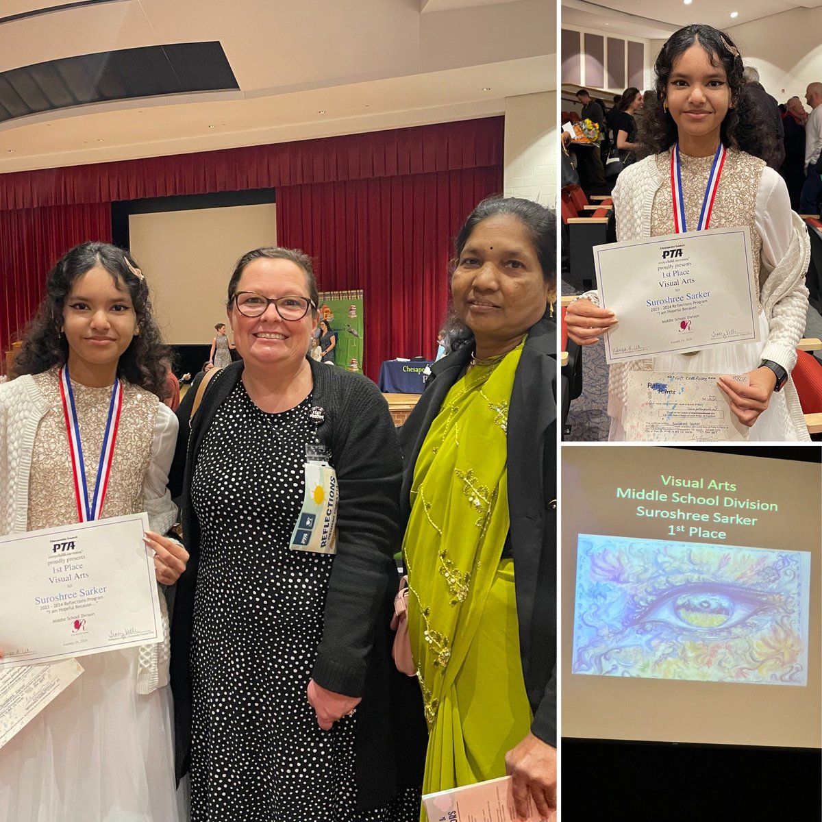 wbmbruins's tweet photo. 🎉CONGRATULATIONS 🎉to all the students who placed in the Virginia PTA Reflections Art Contest. But especially our very own Suroshree Sarker! Full Winners Announcement can be viewed here: https://t.co/uAS9PfezBI #PTAReflections #ptabuildscommunity https://t.co/m9YdMXlDqY