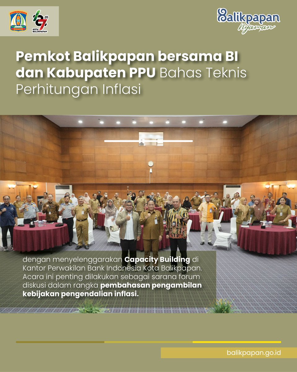 Pemerintah Kota Balikpapan bersama Bank Indonesia dan Pemkab PPU menyelenggarakan Capacity Building di Kantor Perwakilan BI Balikpapan. Acara ini penting dilakukan sebagai sarana forum diskusi dalam rangka pembahasan pengambilan kebijakan pengendalian inflasi. #welovebalikpapan