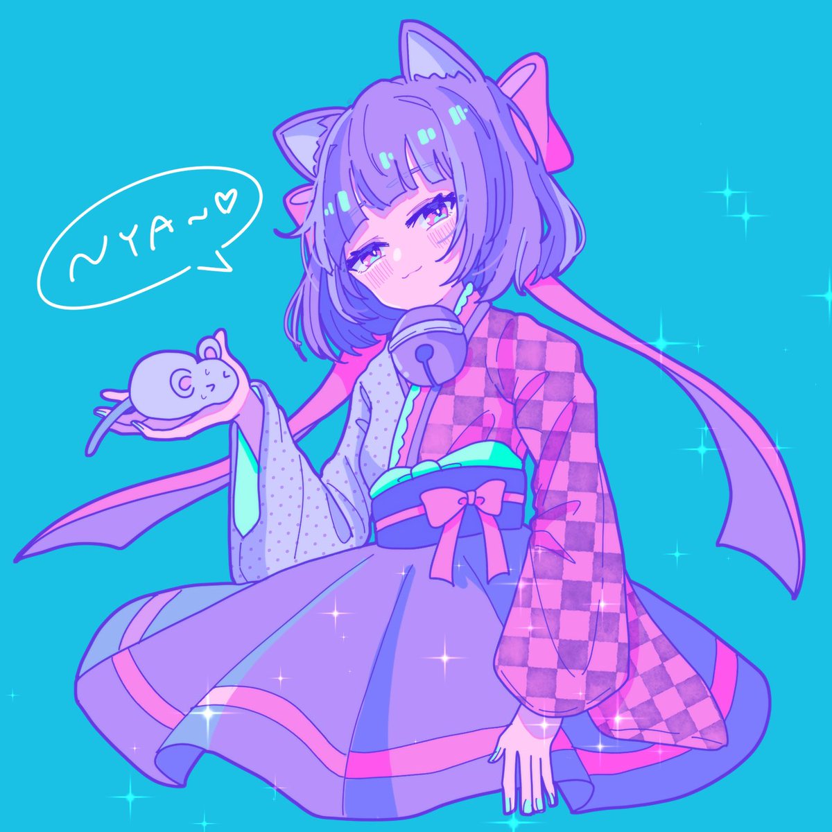 1girl animal ears japanese clothes bell kimono cat ears solo  illustration images
