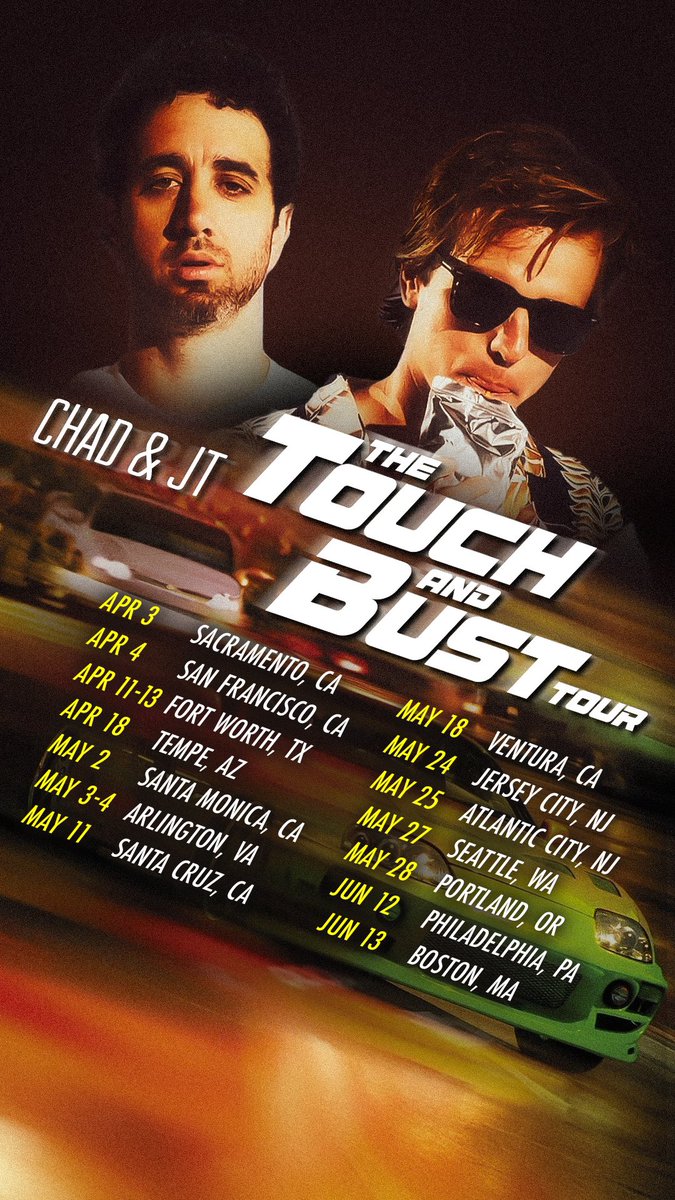 The Touch and Bust Tour is now live! Get your tickets at chadandjt.com! Comment which city you’d like to see us in!