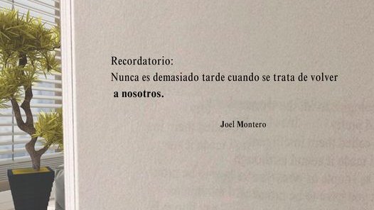 Joel Montero  
📚
Volver a nosotros
#frasesdelibros #libros #librosromanticos #arte #ecuador #poesia #amor #café #poemas #méxico #frasesdeldia #frases #frasesdeamor #escritosdeamor #pensamientosyfrases #pensamientos #reflexiondeldia #paradedicar #poemasdeamor #amoryamistad