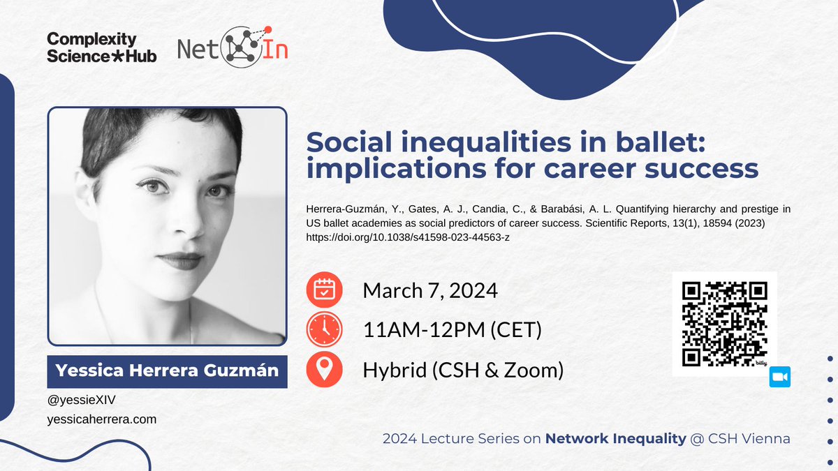 How do social #inequalities impact #careers in #ballet? Find out in Yessica Herrera Guzmán's (@yessieXIV) talk on March 7th, 11am CET (on-site). 

Register: bit.ly/LSNI-2024    
Info: networkinequality.com/lecture-series
@CSHVienna