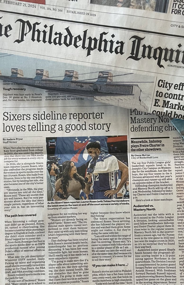 LaurenMRosen's tweet image. This was surreal.
I’m so grateful for my job. The fact that it allows me to tell my story - hard work, mental health struggles, & beautiful moments - is the highest honor.
Thank you @PhillyInquirer & @APHatesSports for sharing your platform today. I’ll never forget it! 🥹🤍