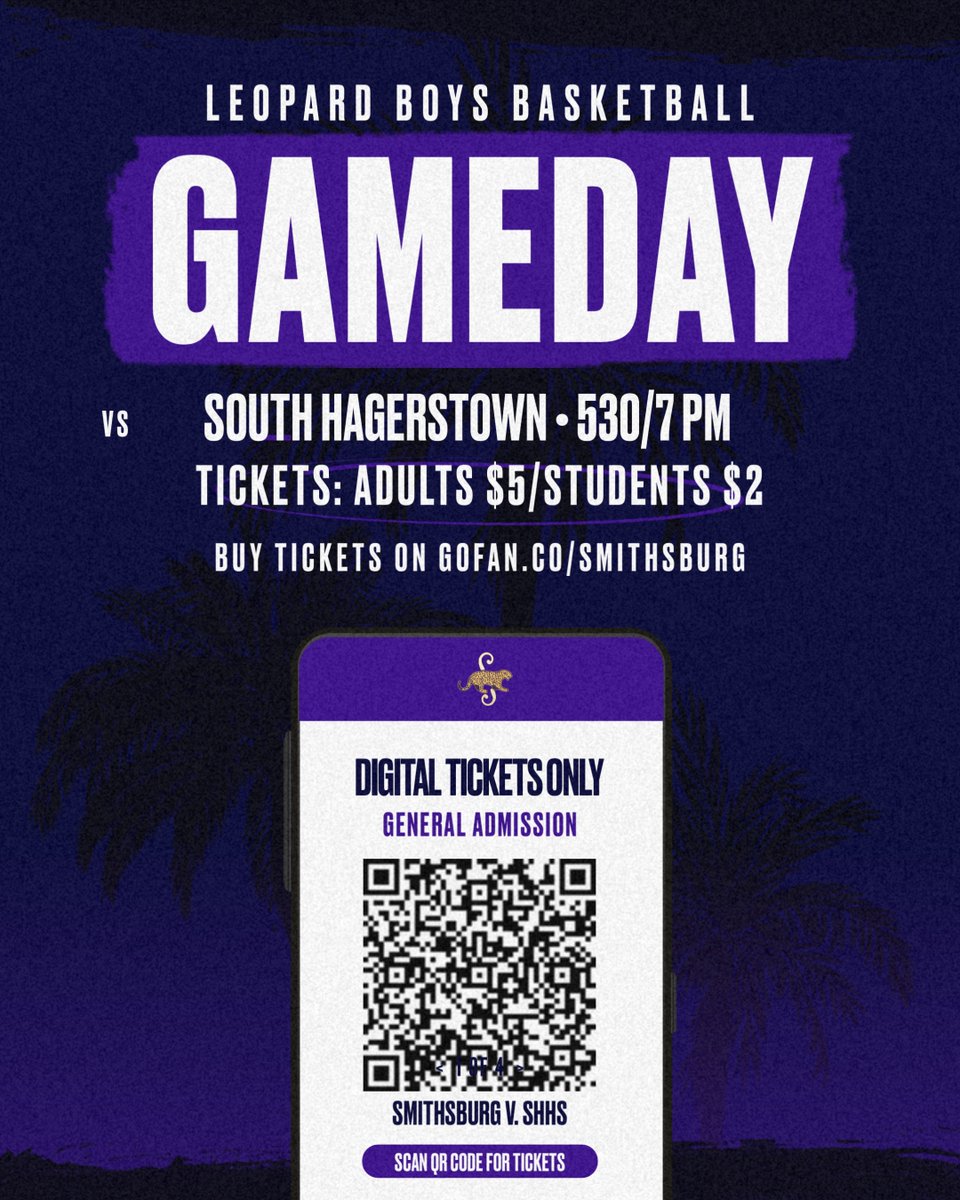 burgleopards's tweet photo. REMINDER

Tomorrow nights JV/ Varsity Boys Basketball game vs. South Hagerstown is a DIGITAL TICKET ONLY EVENT!!!

THERE WILL BE NO CASH SALES AT THE DOOR

Doors will open at 445 https://t.co/FqC3tFWmm0