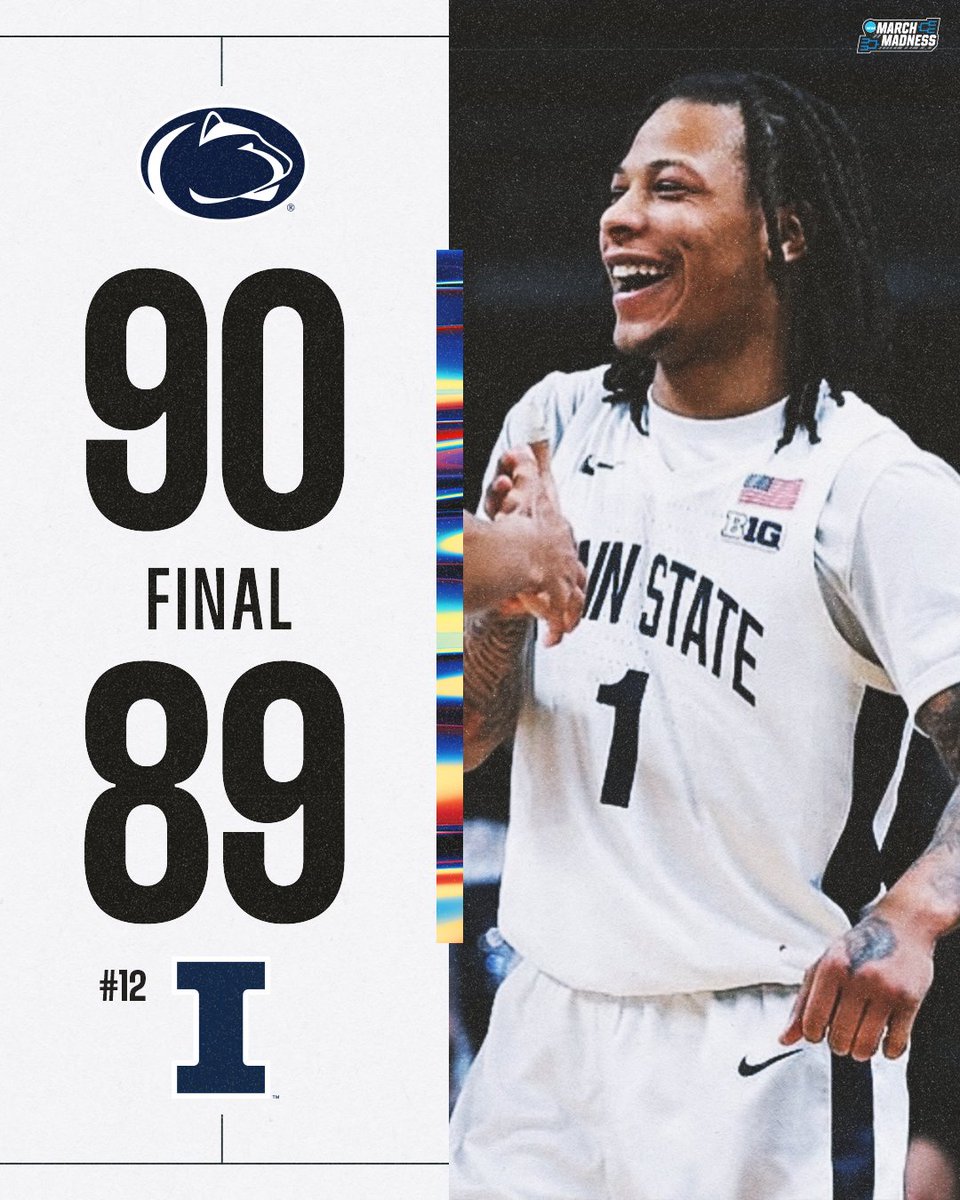 MarchMadnessMBB's tweet photo. WE ARE! 🗣️

Penn State erases a 14-point deficit to upset No. 12 Illinois 🦁 https://t.co/GPywlNhvCg