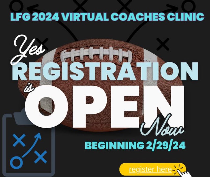 Make sure you register for this awesome clinic!! One stop shop for all of the best in football schemes and techniques! All for a great cause!