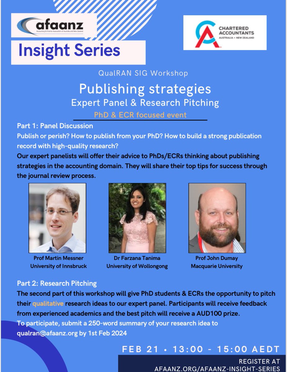 Dr. Farzana Aman Tanima (@farzanatanima) on Twitter photo It was wonderful being part of AFAANZ QualRan SIG workshop on publishing strategies yesterday ❤️ with professors <a href="/jdumay/">John Dumay</a> and Martin Messner.
Thank you to the organising committee for the invitation (associate professor <a href="/BinhBuiMQ/">Binh Bui</a> and Dr Ellie Norris). <a href="/uowresearch/">UOW Research</a> It was wonderful being part of AFAANZ QualRan SIG workshop on publishing strategies yesterday ❤️ with professors <a href="/jdumay/">John Dumay</a> and Martin Messner.
Thank you to the organising committee for the invitation (associate professor <a href="/BinhBuiMQ/">Binh Bui</a> and Dr Ellie Norris). <a href="/uowresearch/">UOW Research</a>