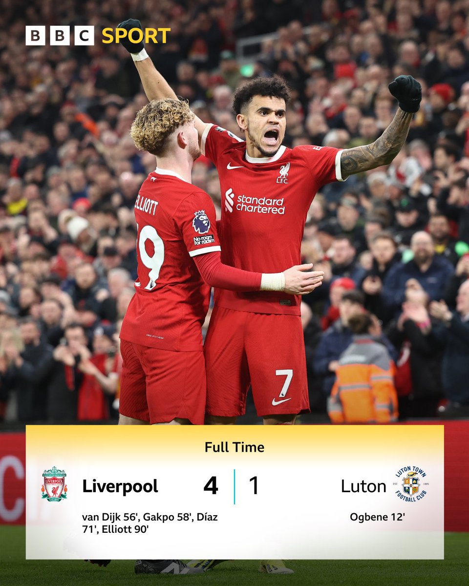 What a comeback from Liverpool 💪

#LIVLUT