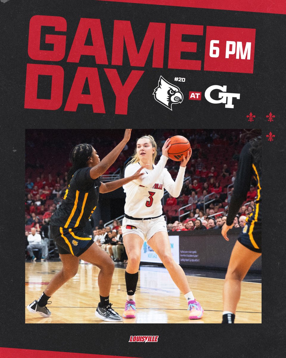 Hitting the hardwood in the ATL! 🆚 Georgia Tech 🕕 6:00 pm ET 📍 Atlanta, GA 📺 @accnetwork 💻 uofl.me/WBBwatch28 📻 93.9-FM The Ville 📊 uofl.me/WBBstats28 #GoCards