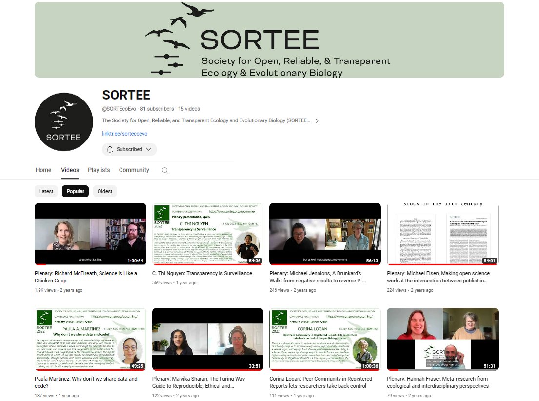 Did you know that SORTEE has a YouTube channel where you can (re)watch the plenaries from our past conferences? Check it out here: youtube.com/@SORTEcoEvo/vi… (and don't forget to subscribe and like to help us spread the word 😉) #openscience