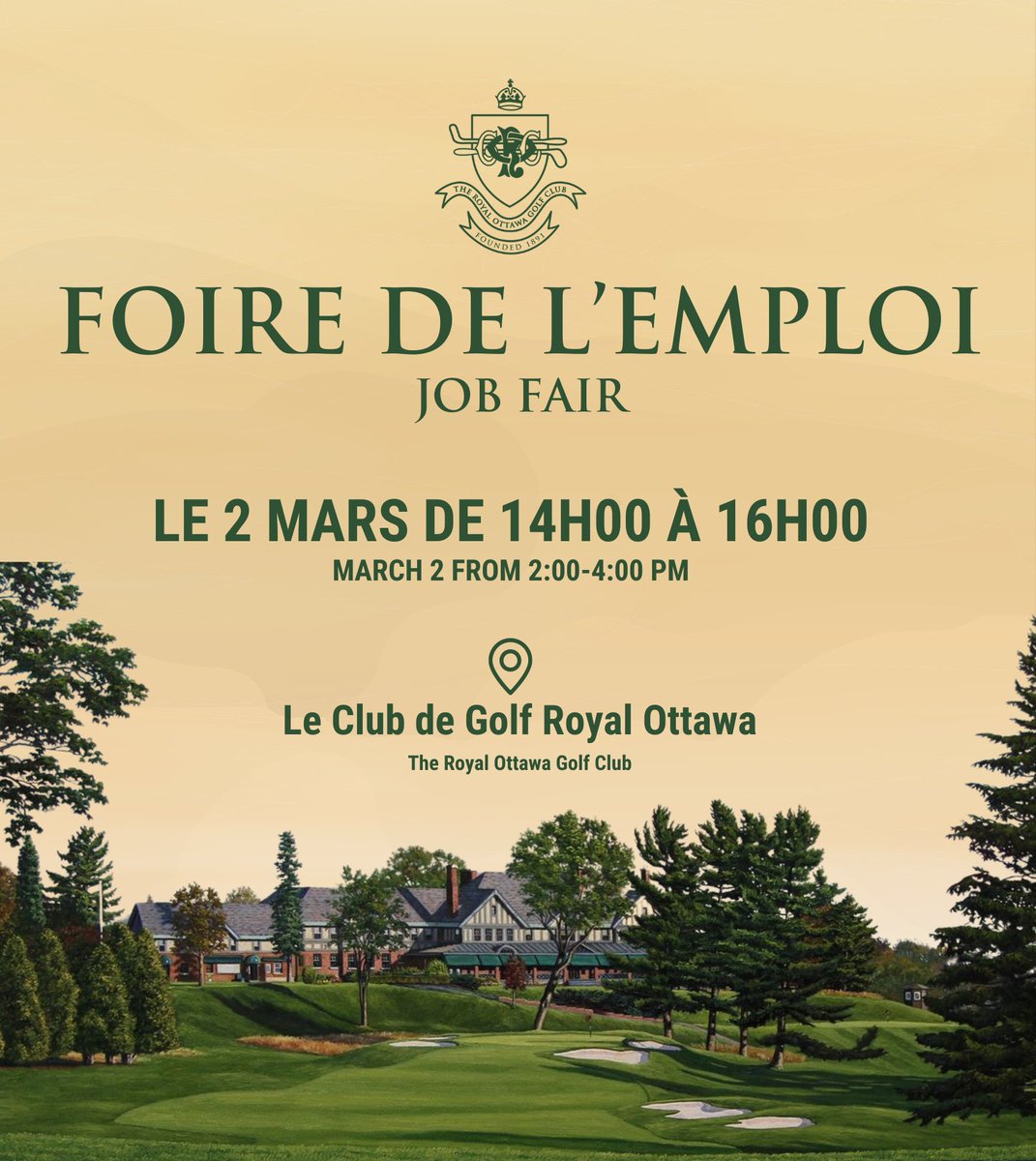 Ne manquez pas notre foire de l’emploi le samedi 2 mars ! Venez au Club de 14 h à 16 h pour vous renseigner sur les postes à pourvoir pour la saison 2024.
_

Don’t miss our Job Fair on Saturday, March 2! Come by from 2-4 pm to meet our team and learn about openings for 2024.