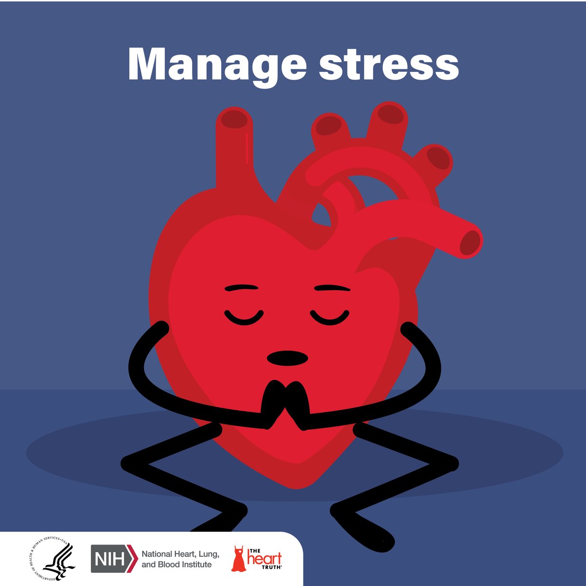 Be smart about #OurHearts! It’s important to manage stress. While experiencing stress, your heart rate and breathing rate go up and blood vessels narrow, which restricts the flow of blood. Long-term stress may contribute to heart problems. #HeartMonth go.nih.gov/6IkHxQZ