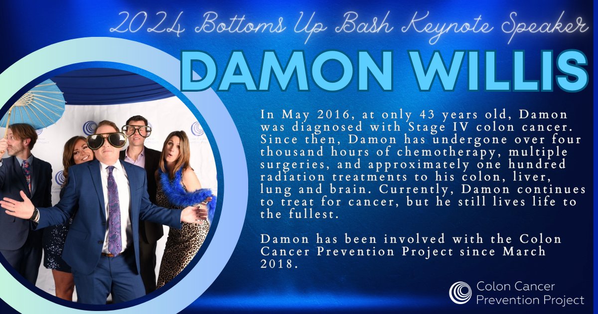 Meet the 2024 Bottoms Up Bash Keynote Speaker, Damon Willis! A few last-minute tickets have become available. Grab them while you can! kickingbutt.ticket.qtego.us/tickets/list #bottomsupbash #ButtSeriouslyGetScreened #ColonCancerPrevention #ColonCancer